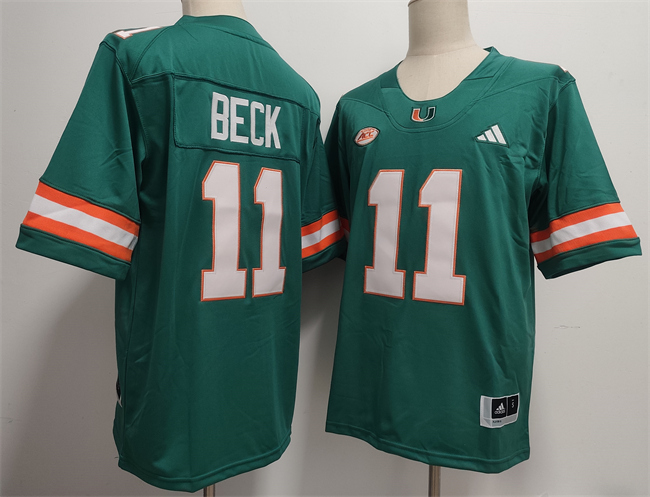 Men's Miami Hurricanes #11 Carson Beck Aqua Stitched Football Jersey